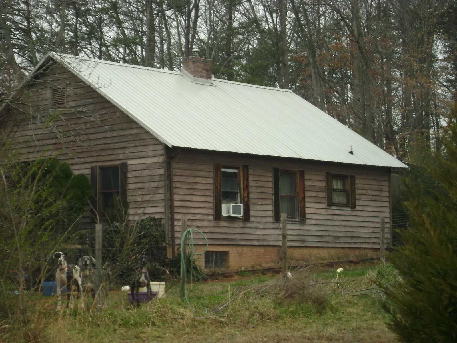 White metal roof on an old wood sided farmhouse, from a Metal Roof Installation job in Woodlake